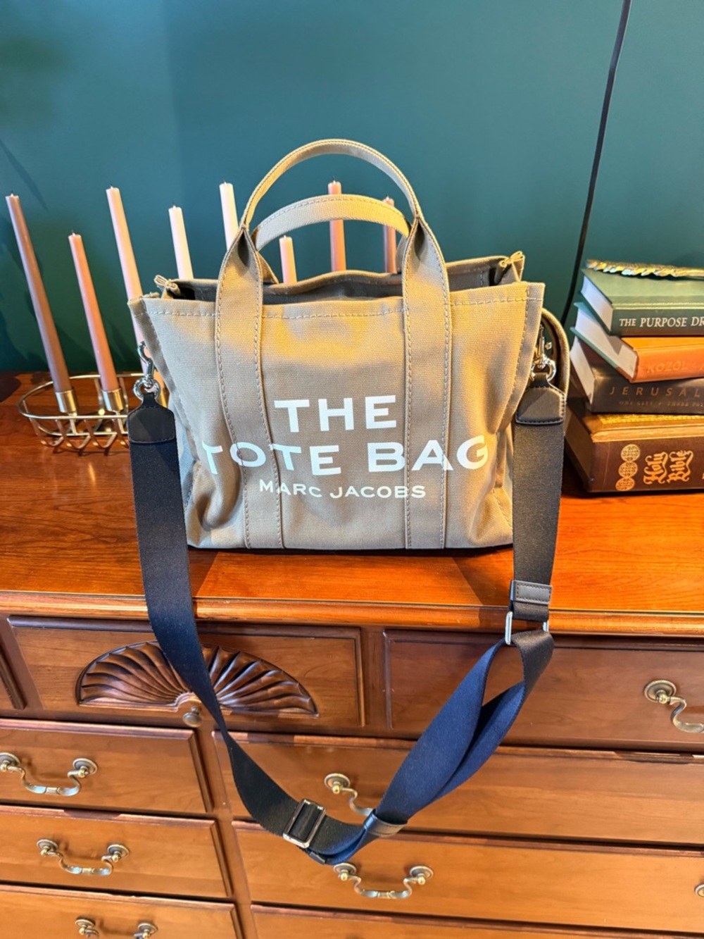 Marc Jacobs Olive Green Canvas 'The Tote Bag' with Black Strap